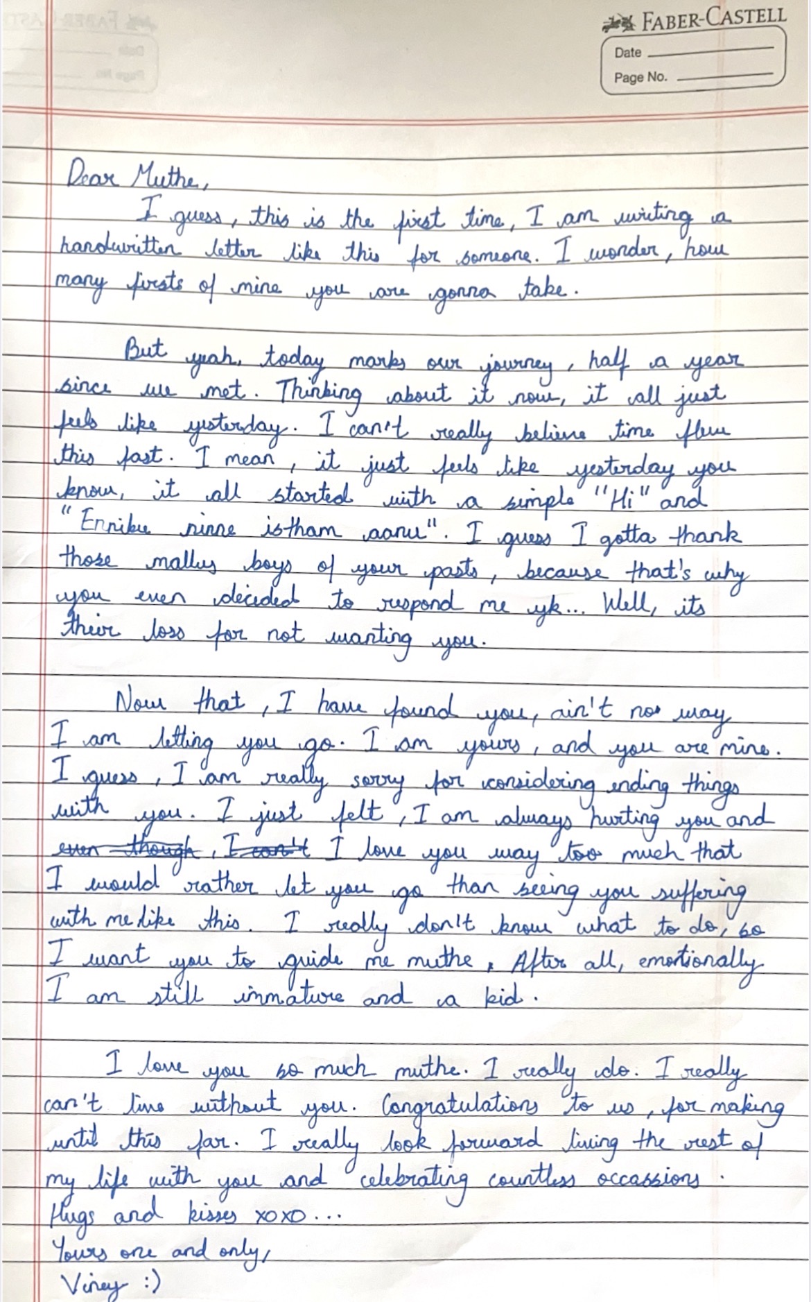 Handwritten letter for Rara